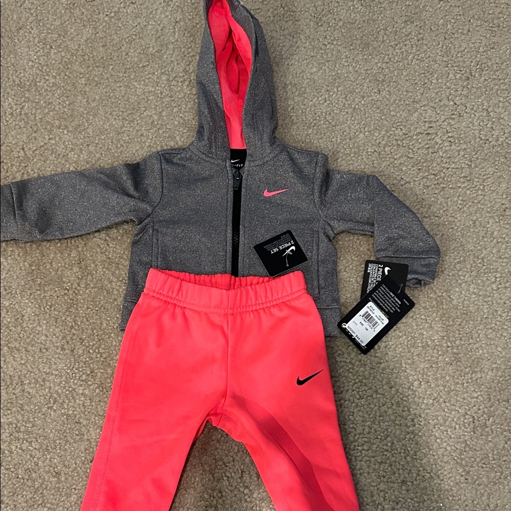 Nike Infant Hoodie and Joggers - Gray and Bright Pink